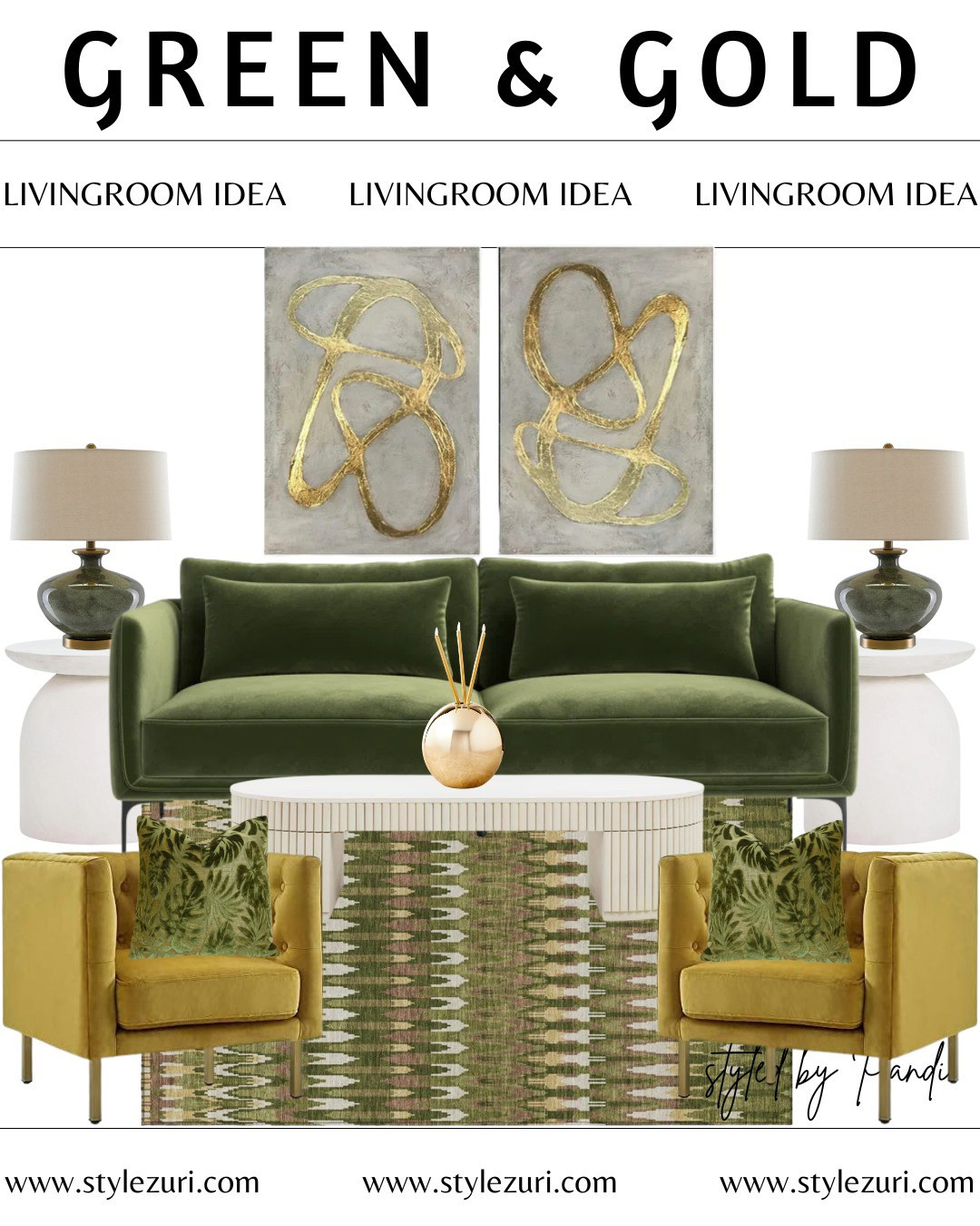 Green and  gold living room idea

#LTKHome #LTKStyleTip #LTKSaleAlert