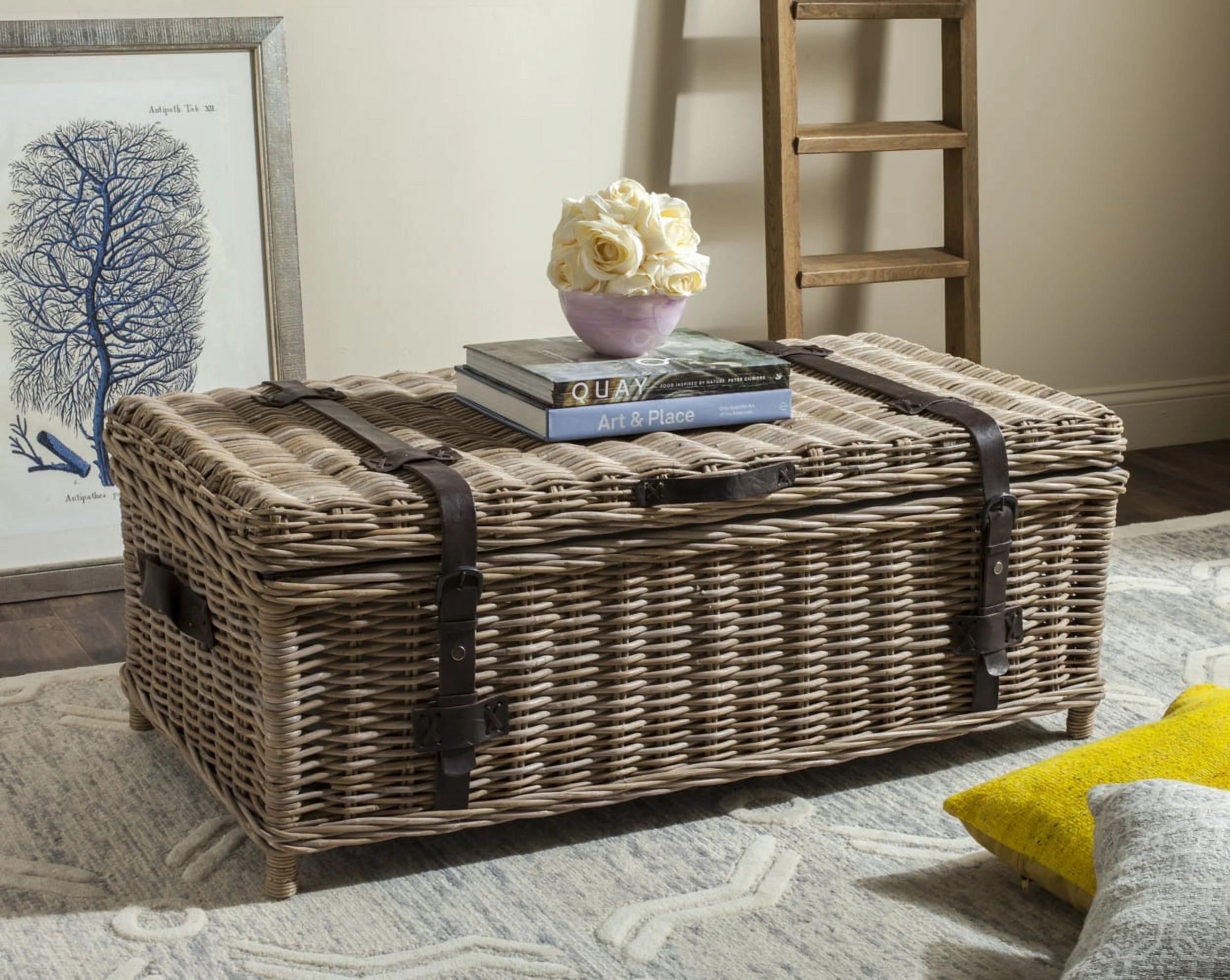SAFAVIEH Navarro Rattan Coffee Table Trunk Grey - Walmart.com | Walmart (US)