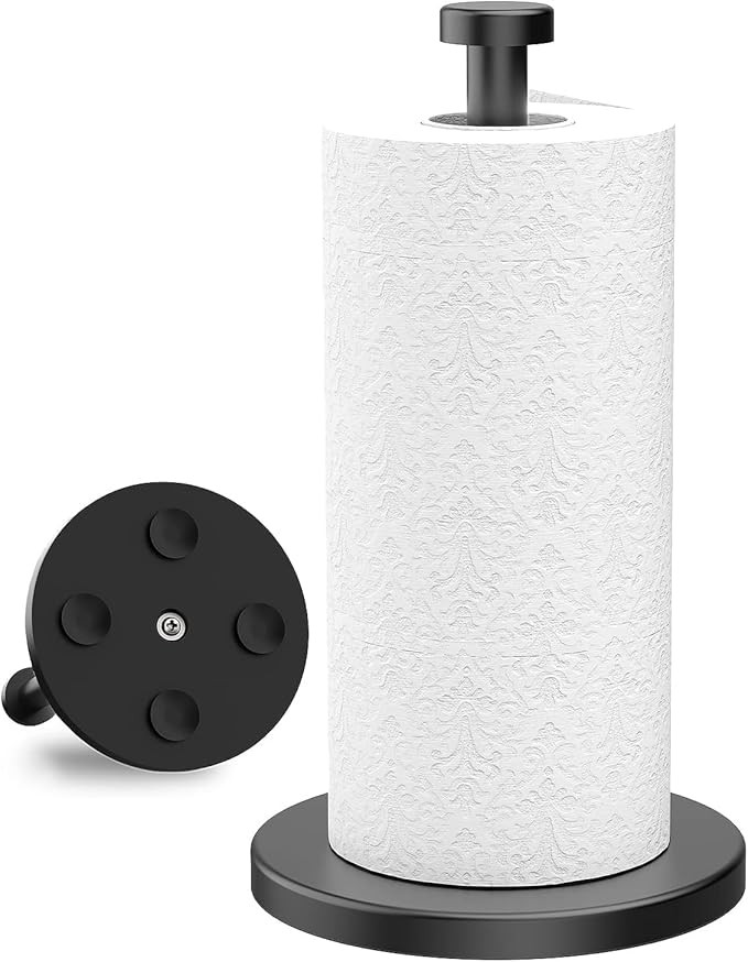 VEHHE Black Paper Towel Holder Countertop, Stainless Steel Paper Towel Holder Stand with Weighted... | Amazon (US)