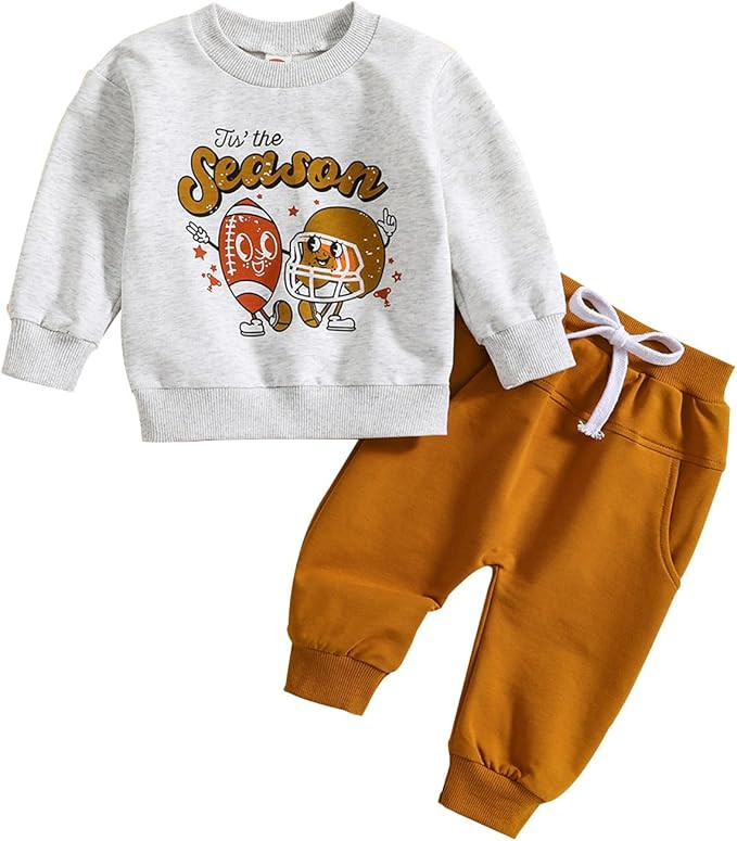 Kislio Infant Toddler Baby Boy Clothes Set Game Day Football Long Sleeve Pullover Sweatshirt Pant... | Amazon (US)