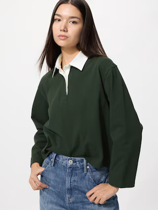 Women's Washed Cotton Polo Shirt Dark Green XL UNIQLO US | UNIQLO (US)