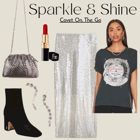 Holiday sparkle, sequin skirt, graphic tee, silver, red lip

#LTKbeauty #LTKstyletip #LTKHoliday