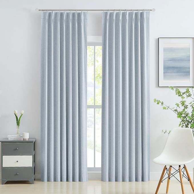 WEST LAKE Chambray Blue Pinch Pleated Blackout Curtain Panels Total Room Darkening Drapes 95 Inch... | Amazon (US)