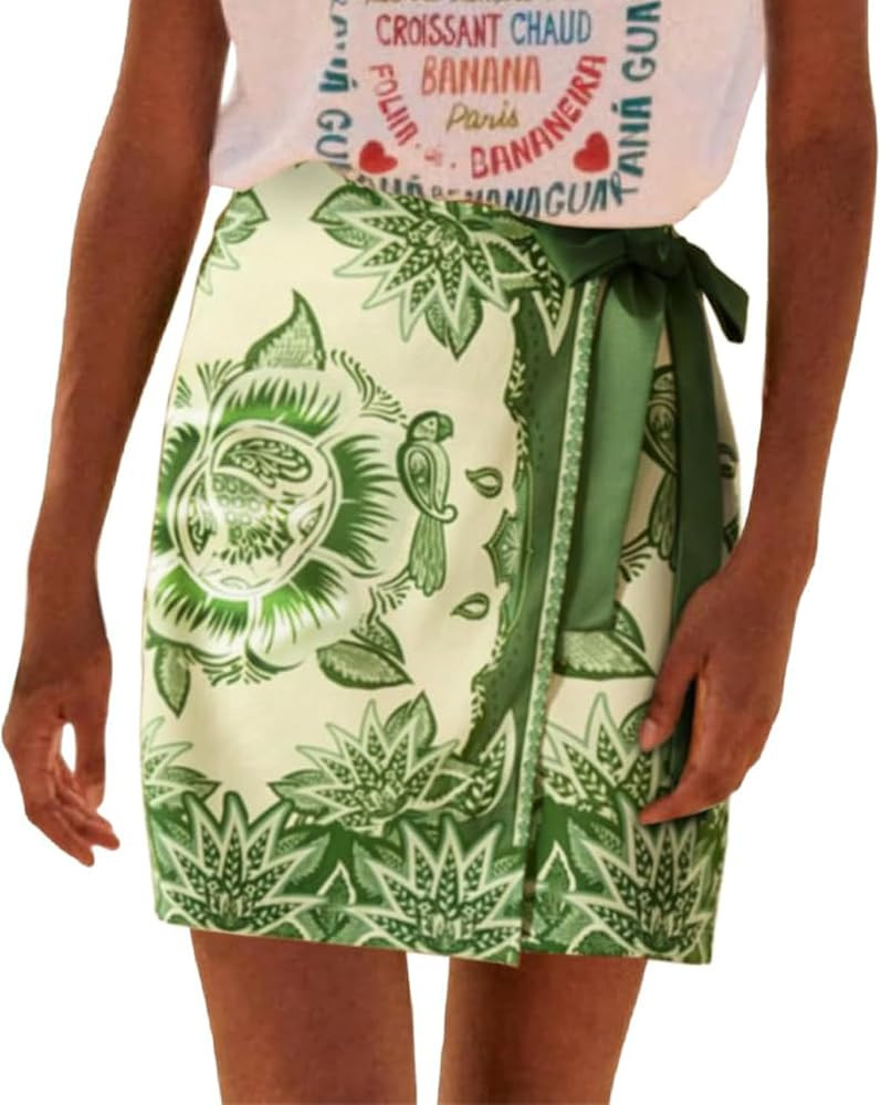 Womens Summer Floral Wrap Short Skirt Tie Side High Waist A Line Beach Vacation Boho Mini Skirt | Amazon (US)