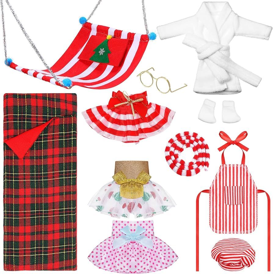 Jenaai 12 Pieces Christmas Elf Clothes Accessory Santa Clothing for Elf Clothes Set Includes Elf ... | Amazon (US)