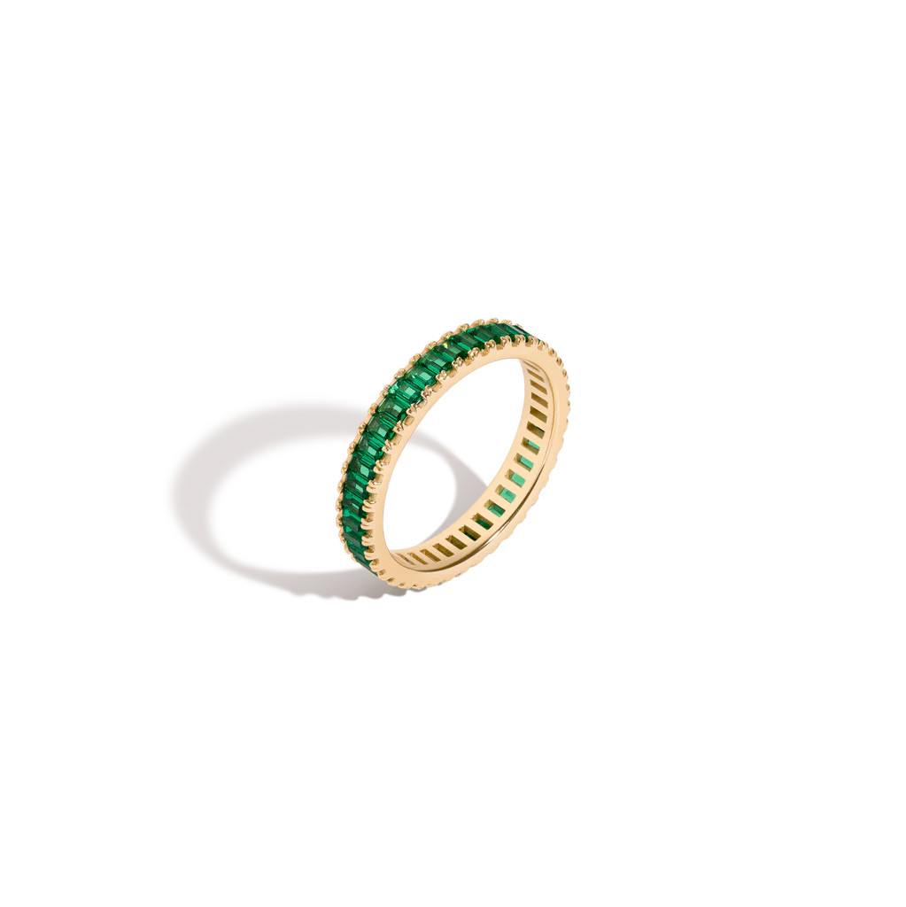Green Emerald Baguette Eternity Ring | AUrate New York
