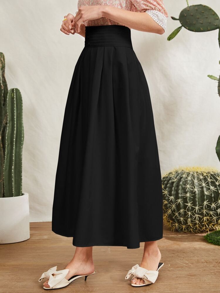 SHEIN Mulvari Wide Waistband Solid Flared Skirt | SHEIN