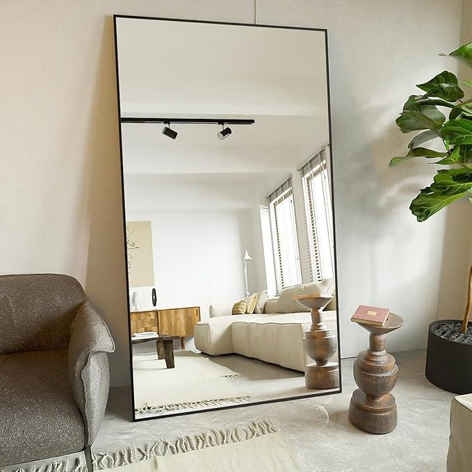 Koonmi Large Mirror Full Length 35"x78", Floor Body Mirror with Stand, Metal Frame Wall-Mounted F... | Amazon (US)