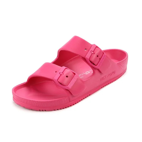 VICT POPU Womens Sandals Adjustable Double Buckle Strap Waterproof EVA Flat Slides，Peach,Sizes ... | Walmart (US)