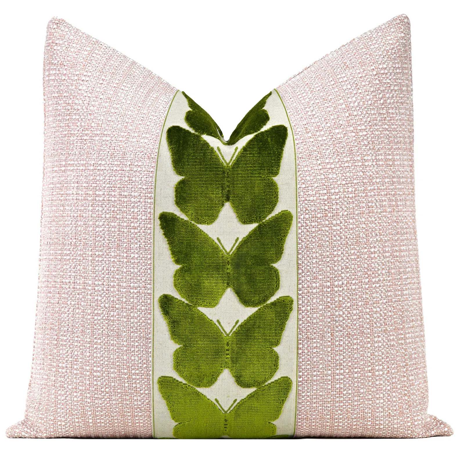 Signature Tweed Throw Pillow Cover in Ballet Pink With Large Green Butterfly Trim - Etsy | Etsy (US)