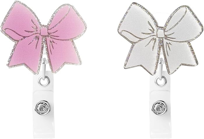 2 Pcs Pink Bow Badge Reel - Retractable ID Holder with Alligator Clip& Nylon Cord | AcrylicClip f... | Amazon (US)