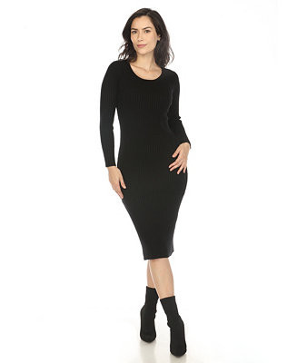 White Mark Women's Long Sleeve Rib Midi Sweater Dress - Macy's | Macy's