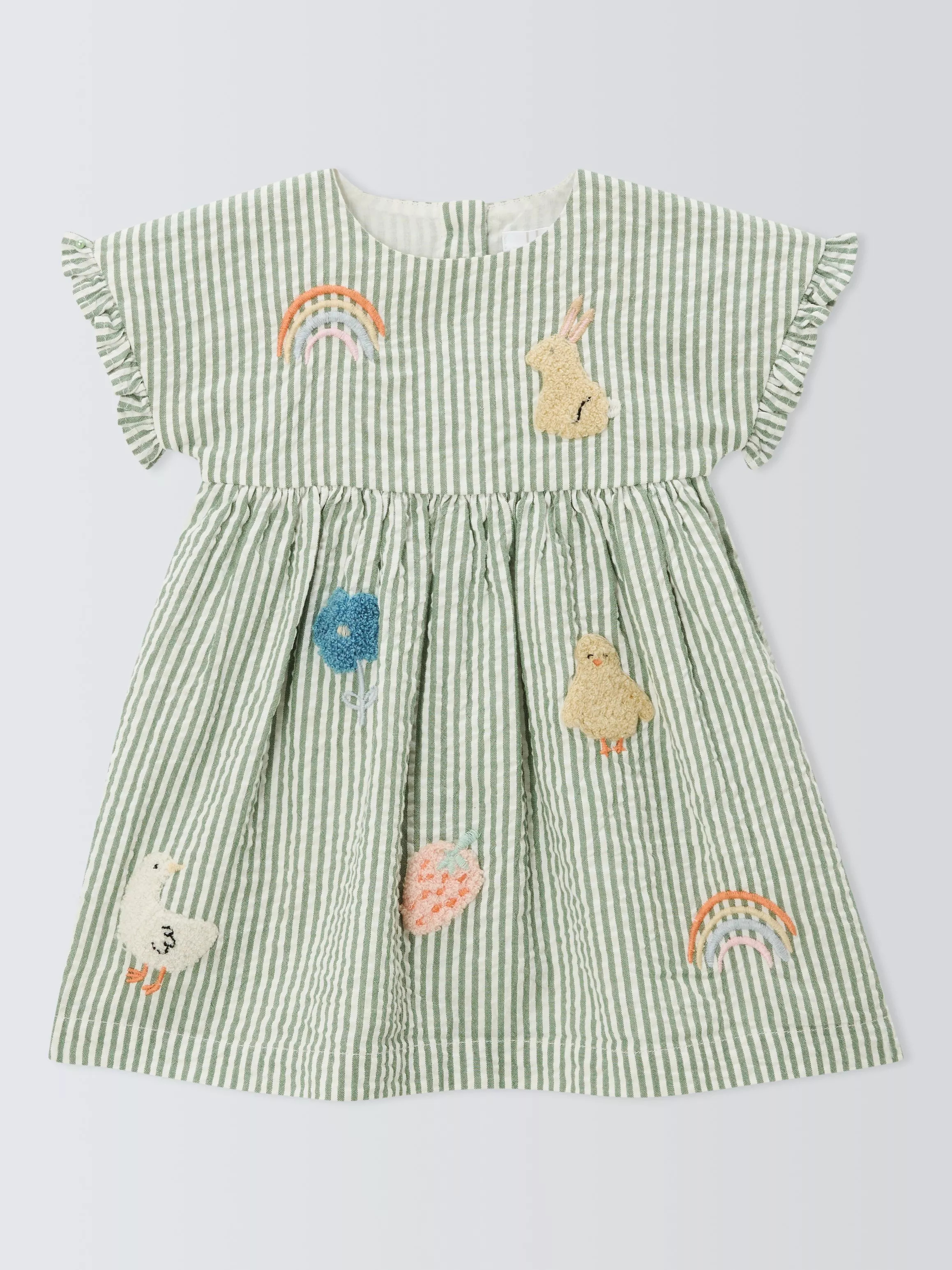 John Lewis Baby Easter Seersucker Stripe Dress, Smoke Green | John Lewis (UK)