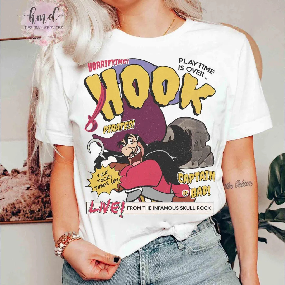 Vintage Captain Hook Portrait Graffiti T-Shirt, Disney Peter Pan Villains Halloween Tee, Magic Ki... | Etsy (Global)