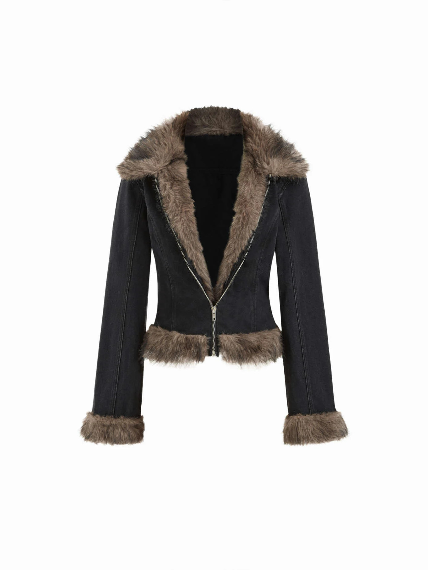 Denim Denim Collar Faux Fur Trim Long Sleeve Jacket For Daily Casual Party/Clubbing | Cider