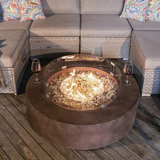 COSIEST Outdoor Round Propane Fire Pit w Wind Guard and Fire Glass - Bed Bath & Beyond - 34380444 | Bed Bath & Beyond