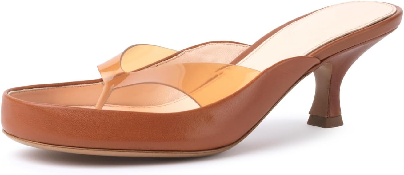 Clear Jelly Kitten Heel Thong Sandals for Women Low Heels Flip Flops Open Toe Slide Sandals with ... | Amazon (US)