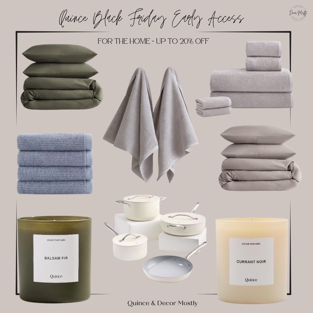 Quince Black Friday Early Access Sale - sharing some favorites from the sale. 

Use my code: INFG-25DECORMOSTLY10 to save 10% - new customers only, only valid on non-sale items.

Quince, quince partner, Black Friday, home sale, candles 

#LTKHoliday #LTKHome