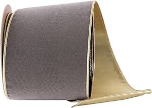CSZD RIBBON Gray Velvet Christmas Wired Ribbon 4 inch Wide*10Y Gray/Pewter and Gold Double Sided ... | Amazon (US)