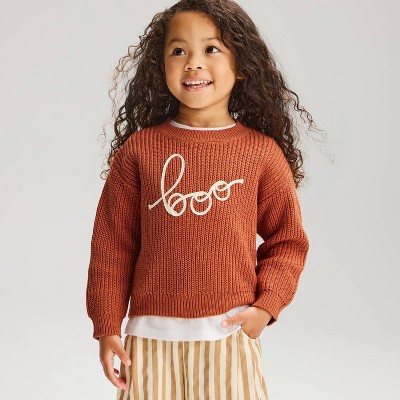 Toddler Girls' Halloween Boo Short Sleeve Crewneck Sweater - Cat & Jack™ Orange 5T | Target