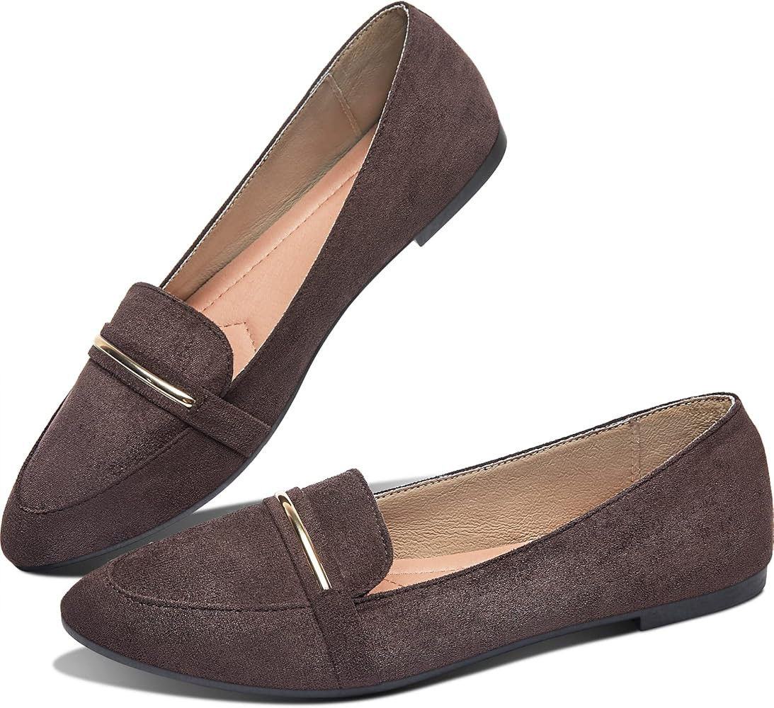 Obtaom Women's Pointy Toe Loafer Flat Comfortable Faux Suede Work Shoes,Cute Penny Loafer Slip On... | Amazon (US)