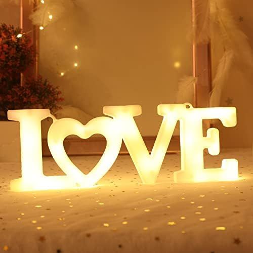 LED Love Sign for Valentines Day Decor, Battery Operated Light Up Love Marquee Letter Sign for Wall  | Amazon (US)