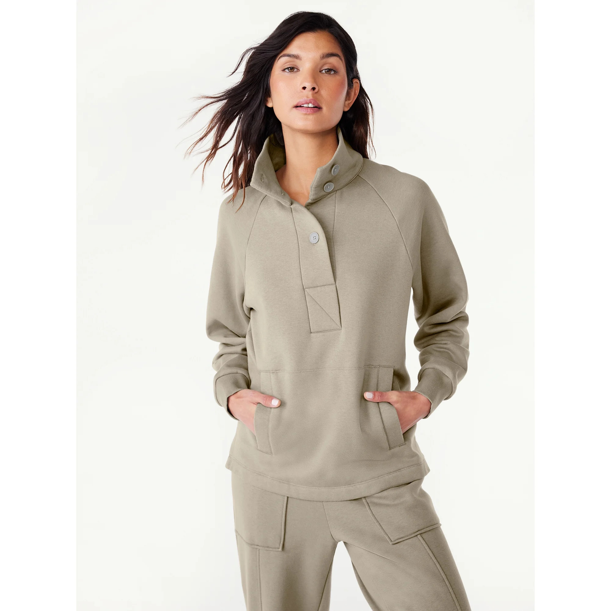 Free Assembly Women's Fleece Popover Sweatshirt with Raglan Sleeves, Size XS-XXXL | Walmart (US)