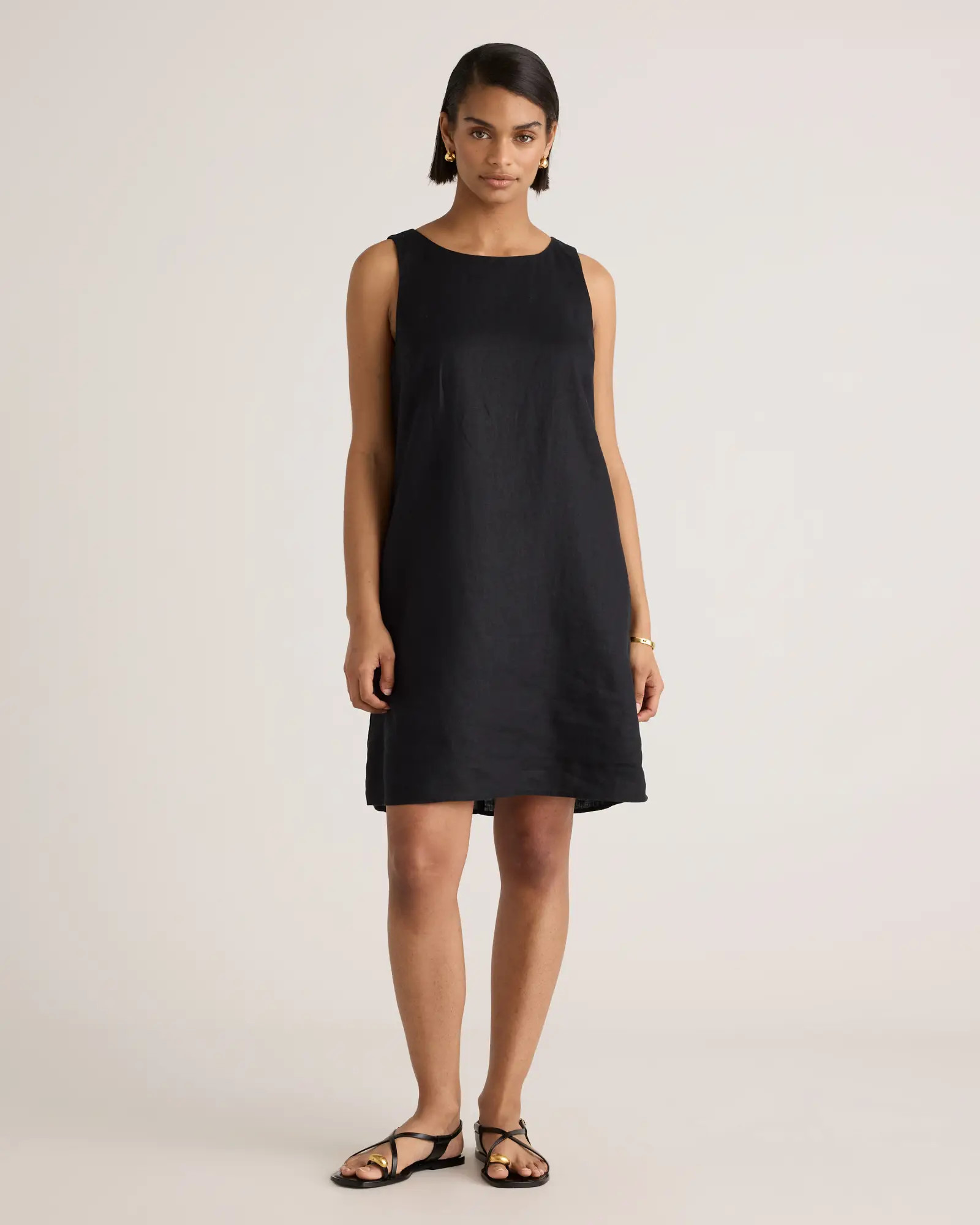 100% European Linen Tank Mini Dress in Black | Quince