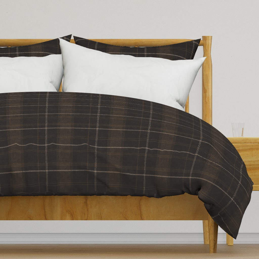 M / Ezra Plaid - Coffeeshop Espresso Classic Cozy Linen Tartan Duvet Cover | Spoonflower | Spoonflower