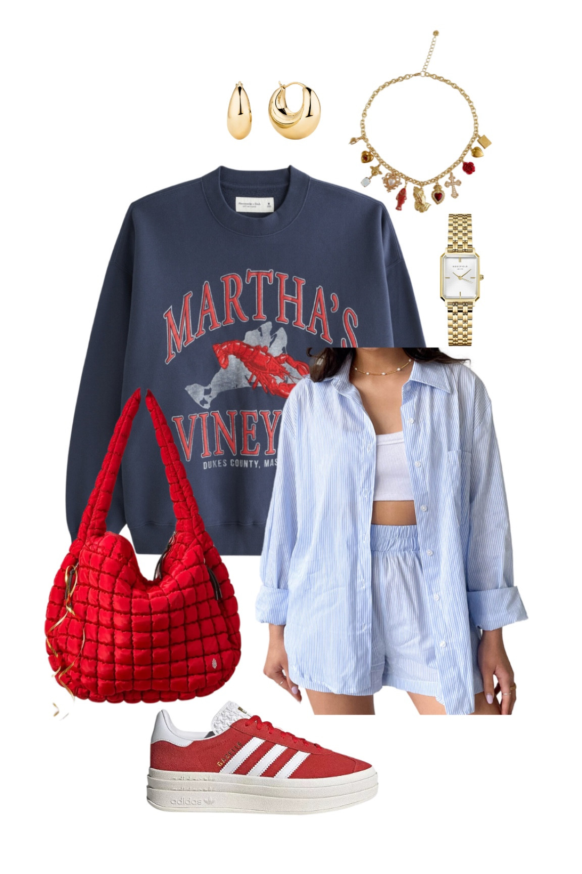 eclectic grandpa style ❤️🦞🩵 
greybandit code: libby

red, white, and blue outfit, coastal style, matching set, pinstripe, oversized sweatshirt, puffer bag, outfit idea, outfit inspo 

#LTKfindsunder100 #LTKstyletip #LTKSpringSale