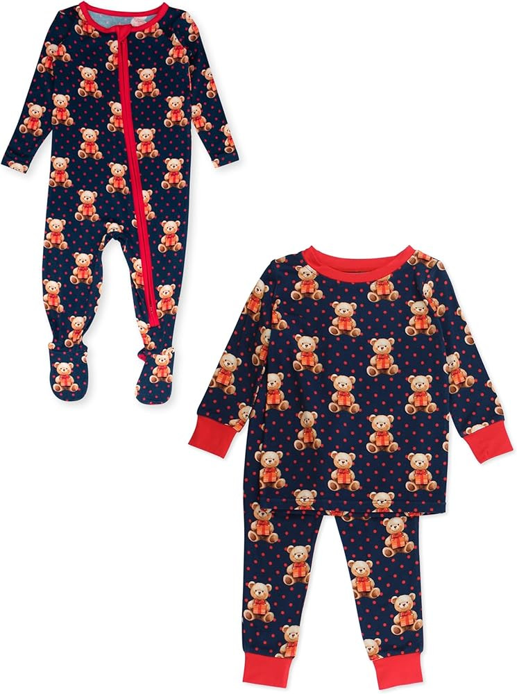 RuffleButts SoftSnooze Beary Plaid Holiday Family Matching Pajama Sets | Amazon (US)