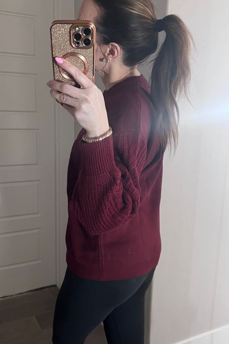 Got this sweater this week and it’s so nice! Thicker than I expected. More like a sweatshirt feel which I love for coziness. 

Has a cable knit design down the arms and body is solid. 



#LTKstyletip #LTKsalealert #LTKunder50
