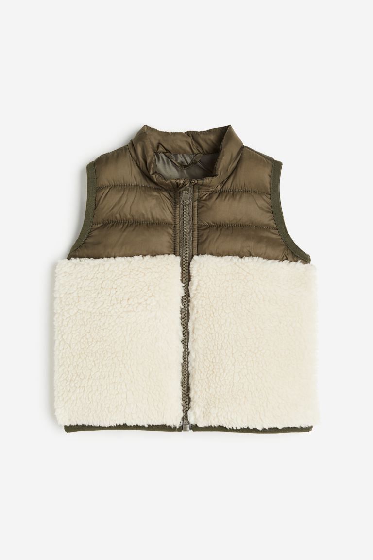 Teddy Fleece Vest - Dark khaki green/white - Kids | H&M US | H&M (US + CA)