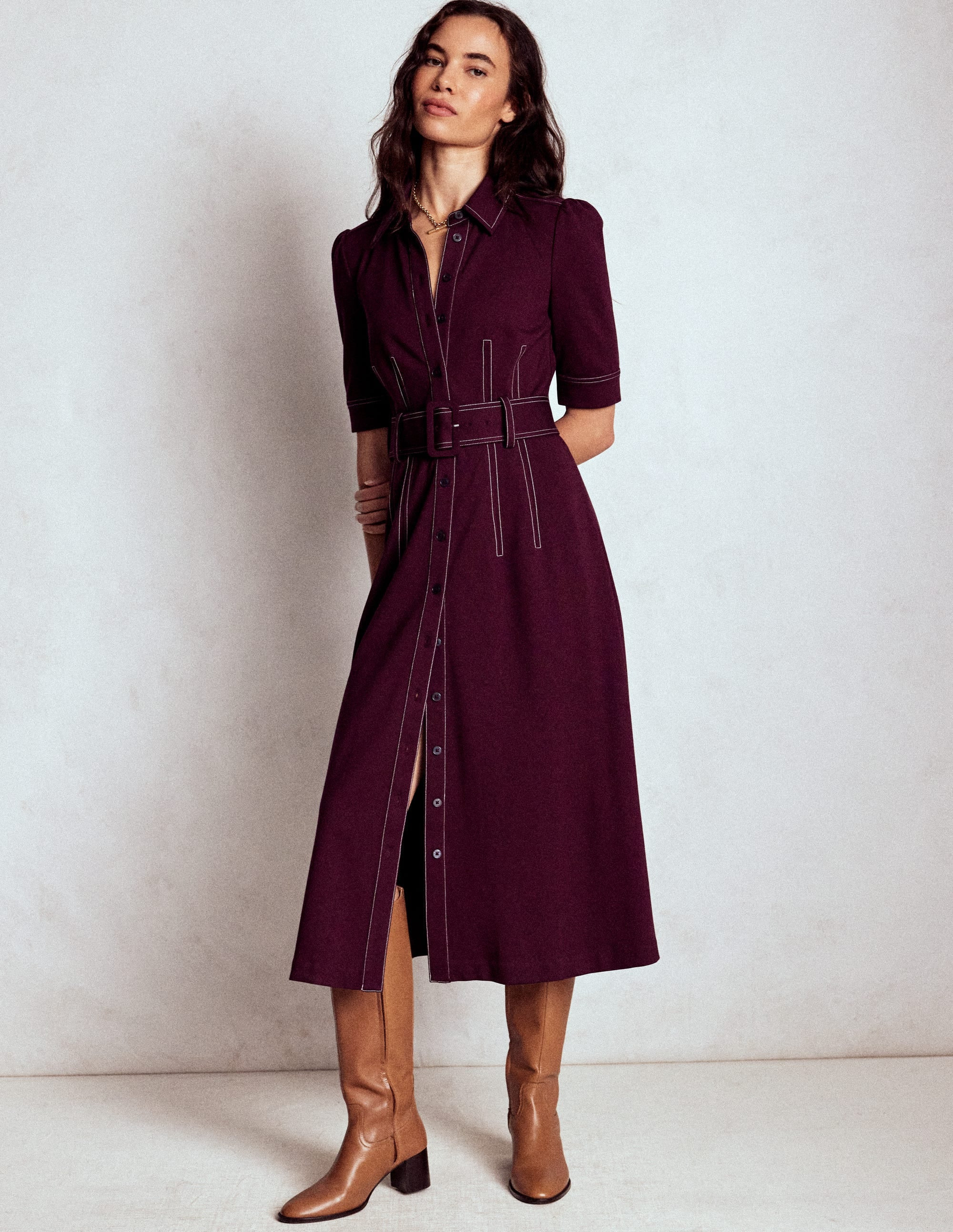 Anita Ponte Shirt Dress-Dark Cherry | Boden (US)