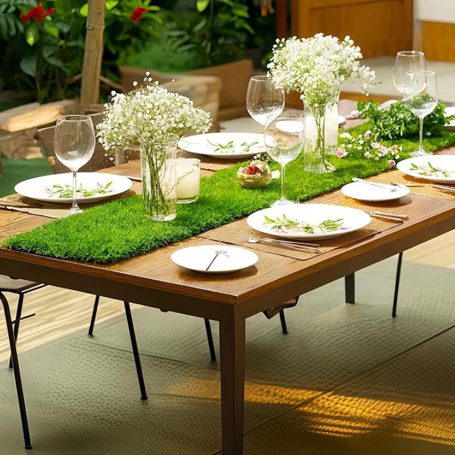 Faux Grass Table Runner Fake Grass Spring Green Dining Table Decoration Party Artificial Grass De... | Amazon (US)