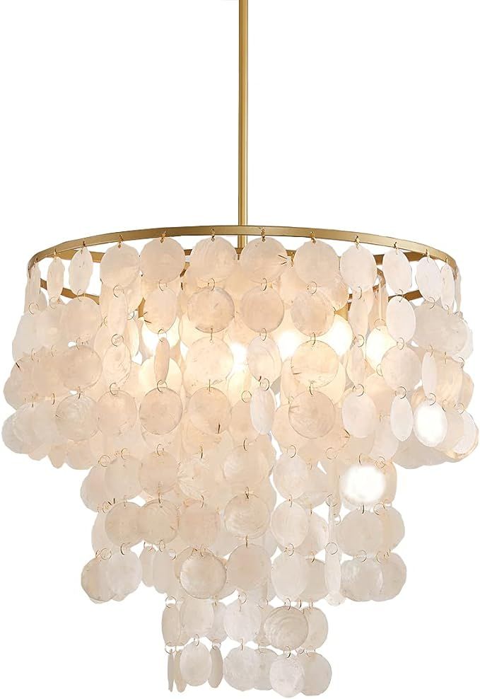 Aero Snail Capiz Seashell Chandelier, Modern Natural Ceiling Pendant Lamp 3 Lights for Living Roo... | Amazon (US)
