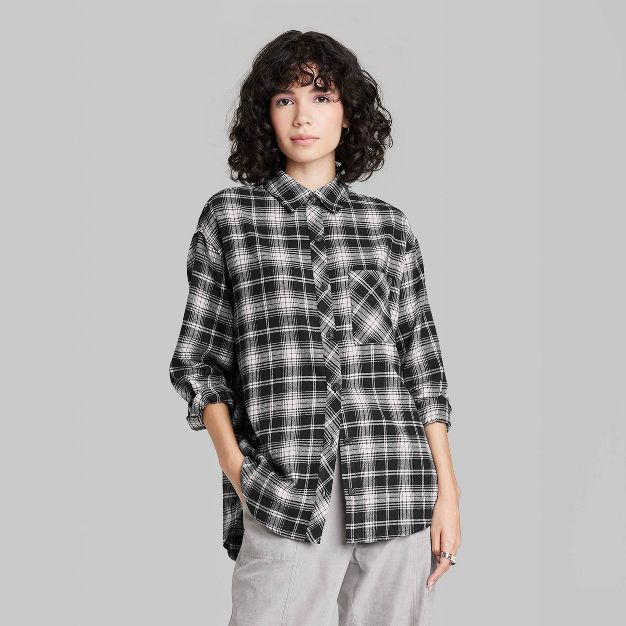 Women's Long Sleeve Hi-Low Oversized Flannel Shirt - Wild Fable™ | Target