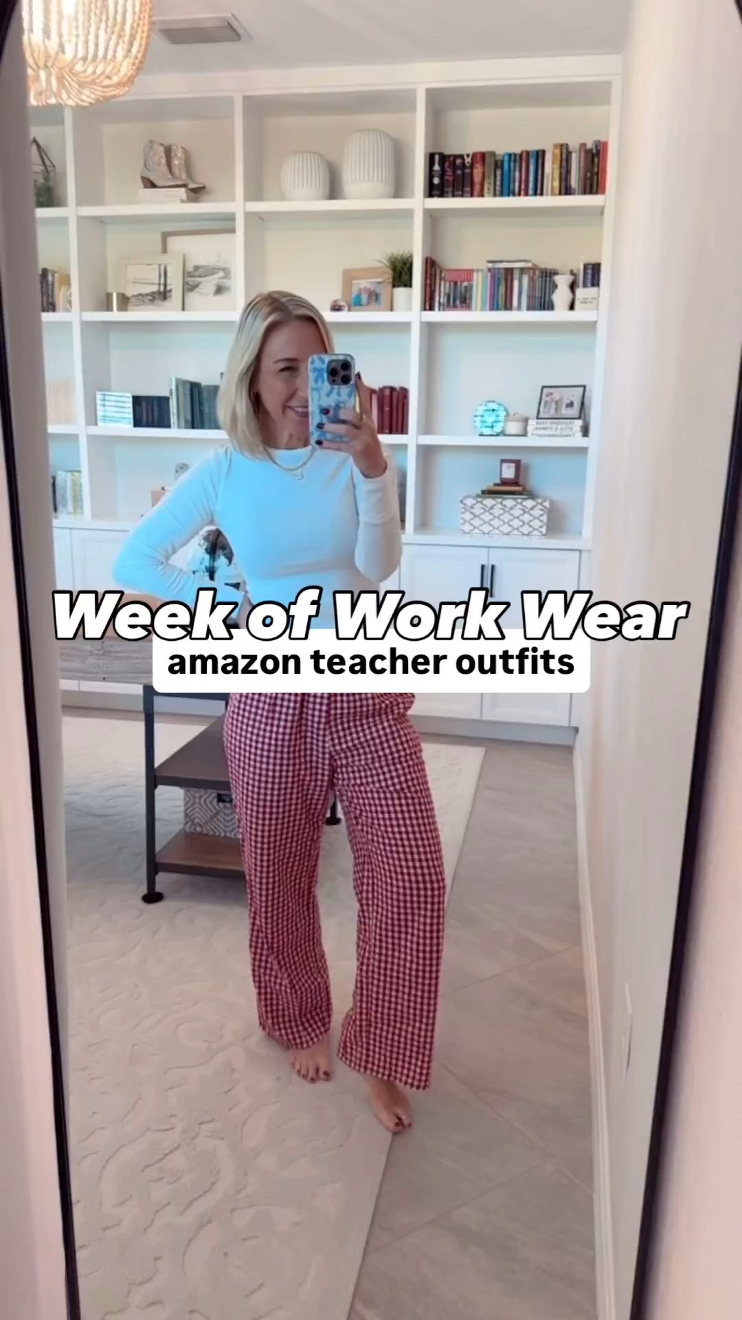 Week of Work Wear: * white t-shirt - size small. * red gingham pants - size small. 1. MONDAY: denim dress - size XS // ruffle button down - size small // boots - size up a 1/2. 2. TUESDAY: brown jeans - size 4 // polka dot jacket - size small // black t-shirt - size small (packing 3) // black sling back flats - tts. 3. WEDNESDAY: long sleeve maxi dress - size small // nude sling back flats - tts. 4. THURSDAY: denim jacket - size small // green flowy pants - size small // white long sleeve tee - size small. 5. FRIDAY: flower cardigan - size small // wide leg jeans - size 25 // sneakers - tts. * teacher outfit, teacher clothes, teacher style, office outfit.
 

 

#LTKFindsUnder50 #LTKWorkwear #LTKSeasonal