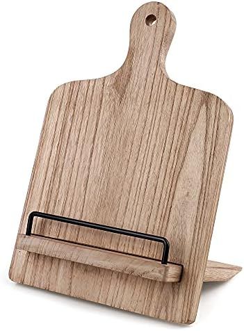 Cookbook Stand, Cutting Board Style Wood Recipe Holder Recipe Book Stand with Adjustable Pull-Out... | Amazon (US)