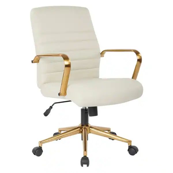 OS Home and Office Furniture Model Mid-Back Cream Faux Leather Chair with Gold Finish Arms and Ba... | Bed Bath & Beyond