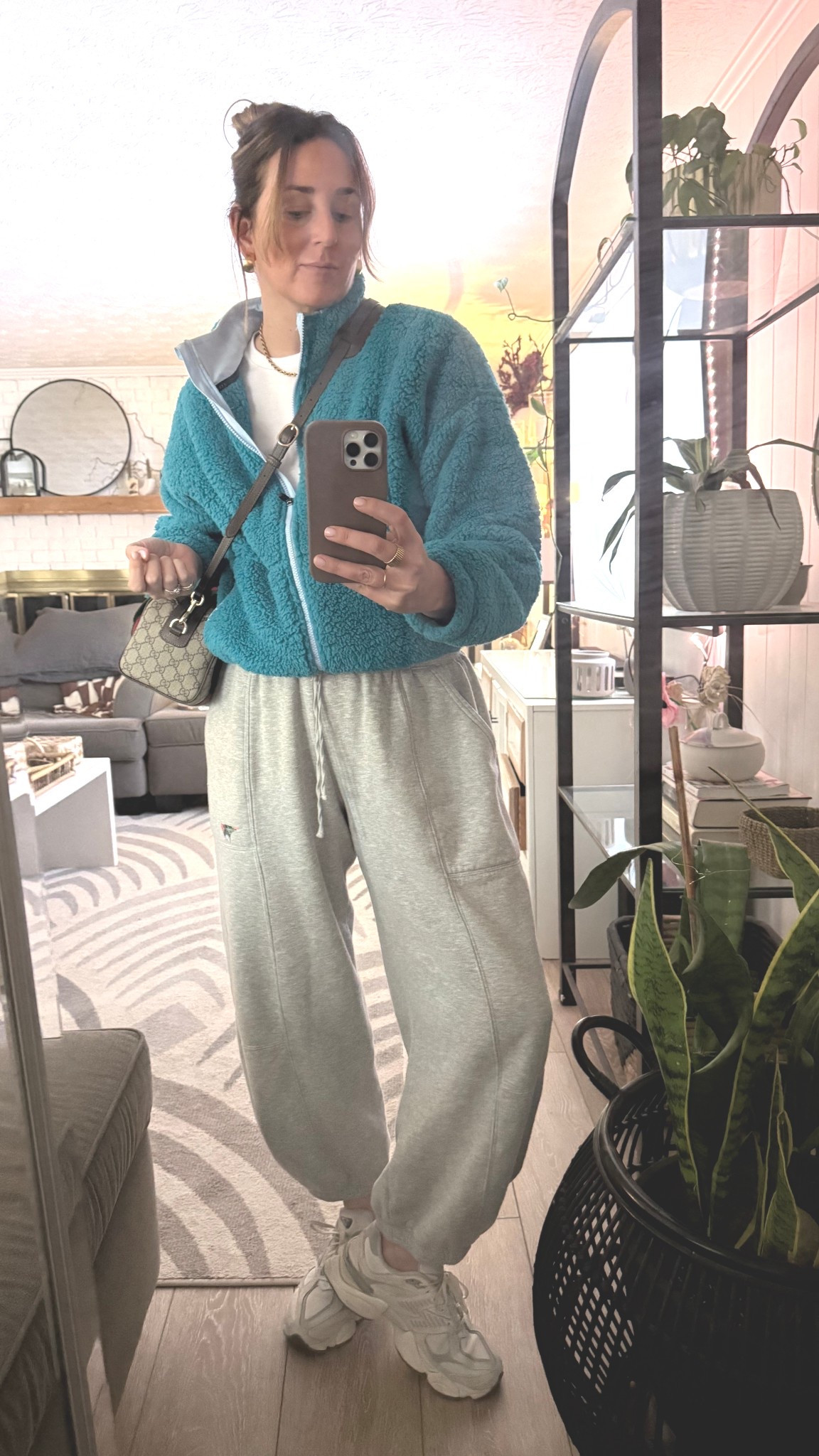 Lazy day outfit | Anthropologie sweat pants |  ozy zip up Sherpa jacket | #momlife #errandday 

#LTKOver40 #LTKmomlife #LTKmorningroutine