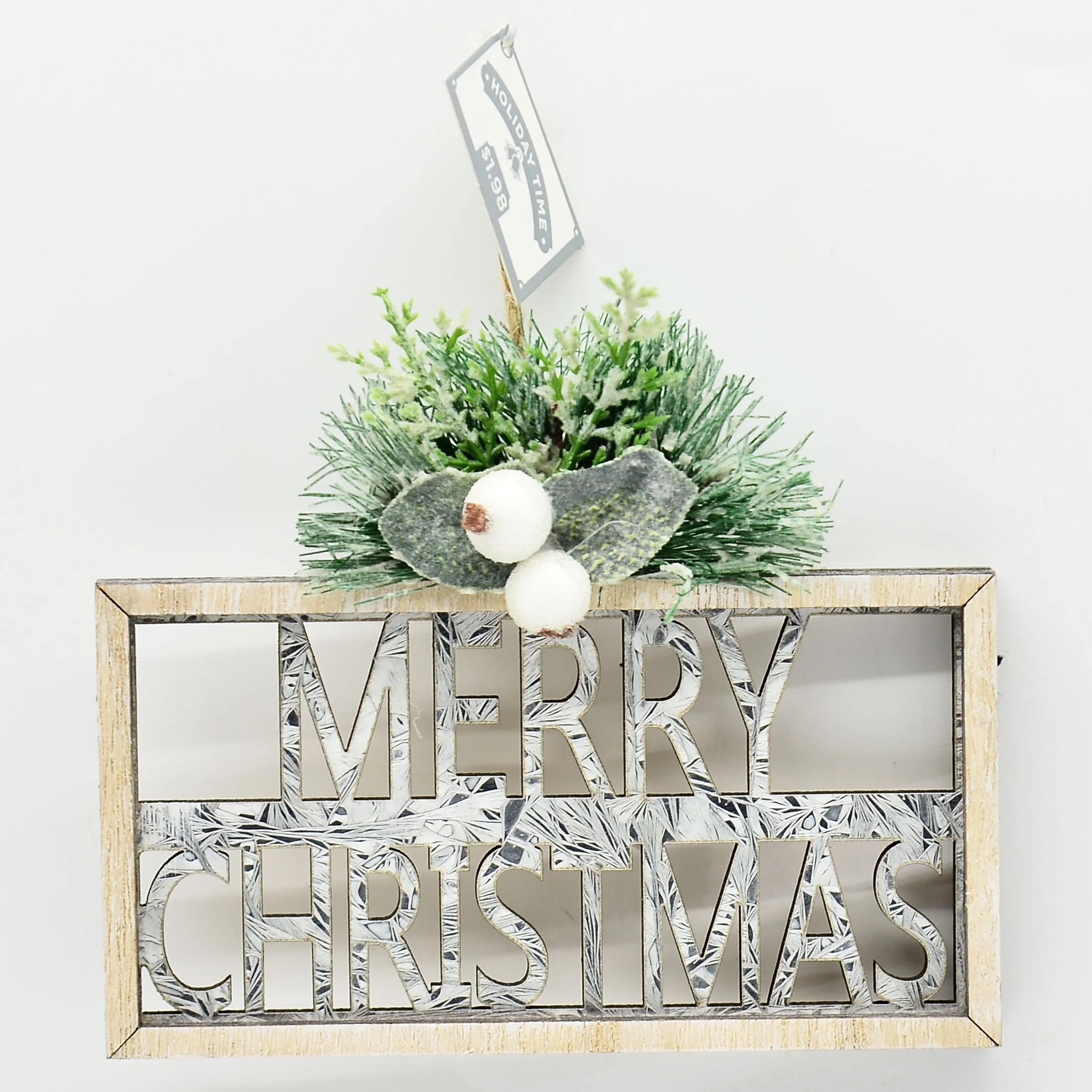 Holiday Time Merry Christmas Themed White Wood Picture Frame Hanging Christmas Tree Ornament, 3.9... | Walmart (US)