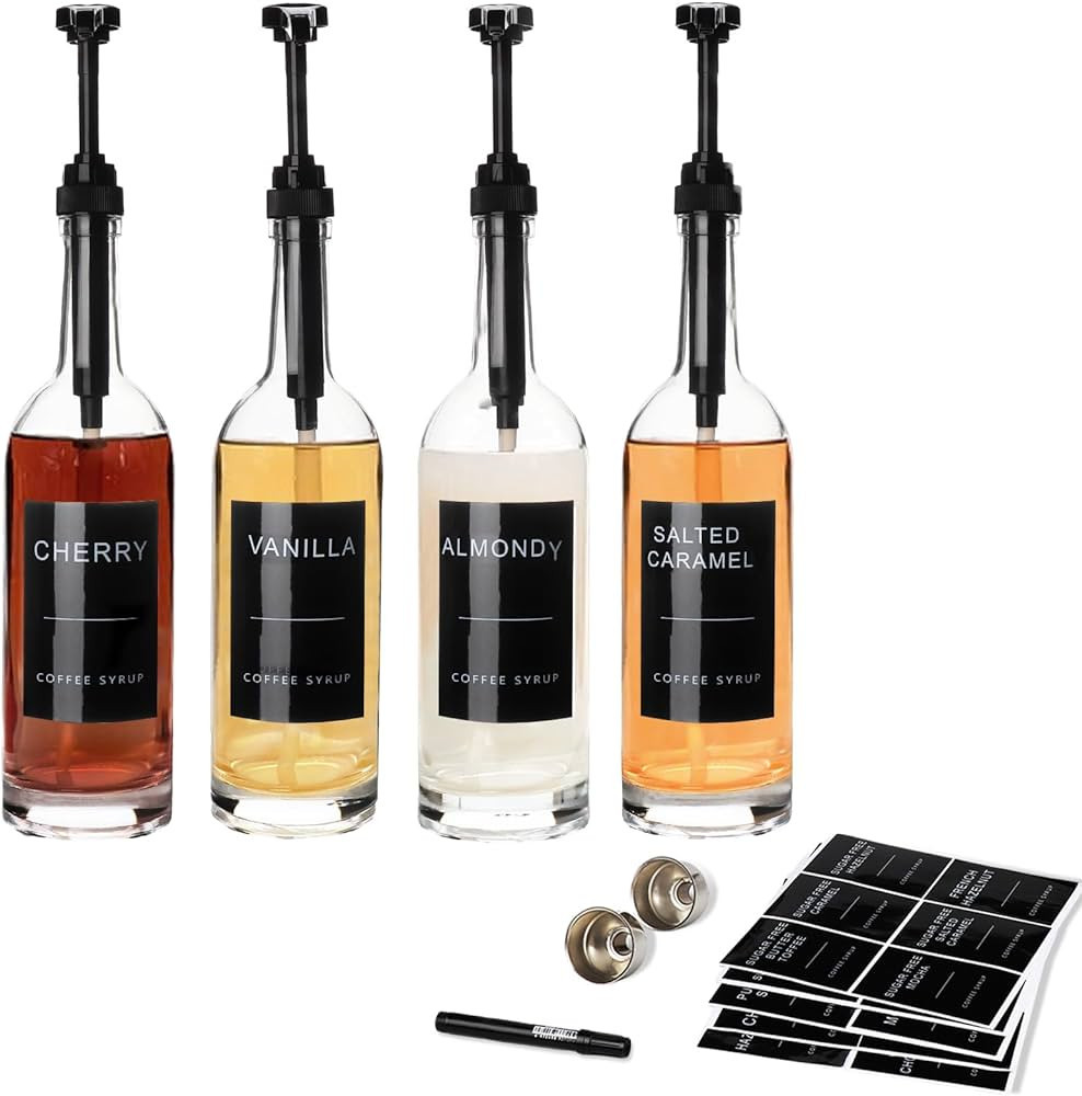 MSTCMZP 25.4 oz 750 ml Coffee Syrup Dispenser Set - 4 for Coffee Bar Coffee Syrup Pump Dispenser ... | Amazon (US)