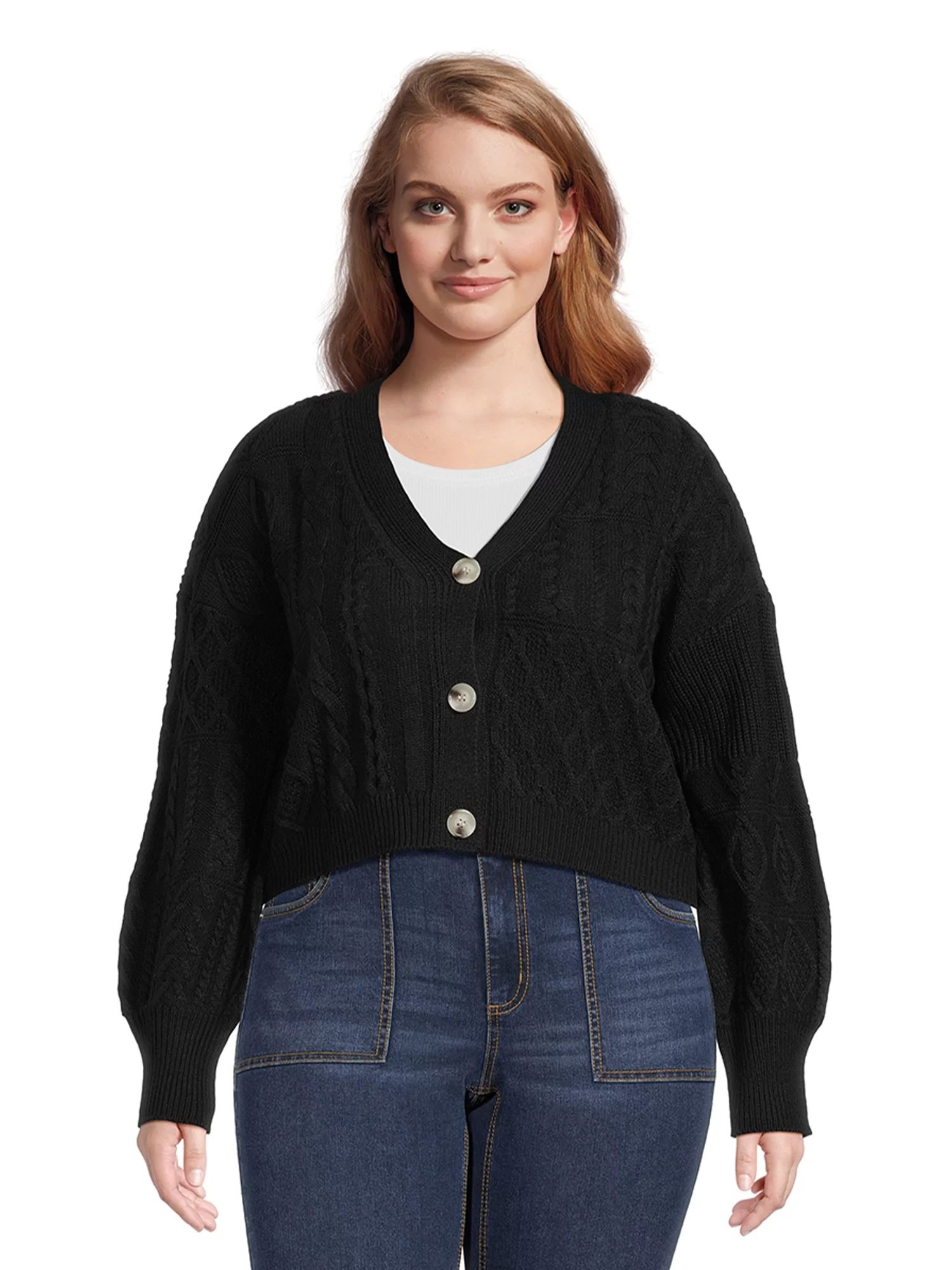 No Boundaries Juniors Plus Size Mixed Knit Cardigan Sweater, Midweight | Walmart (US)