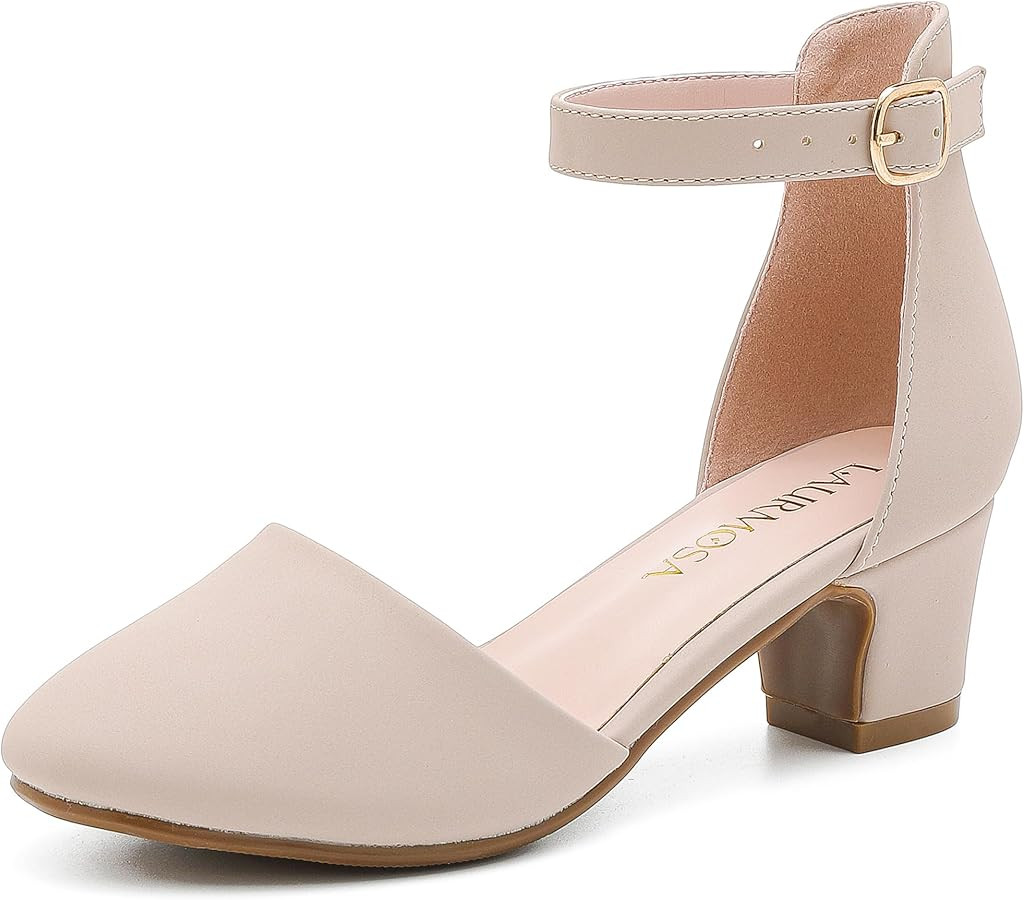 Girls Dress Shoes Closed Toe Chunky High Heels Ankle Strap Wedding Party Pump Shoes | Amazon (US)