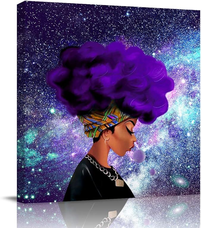 Sailground Canvas Wall Art Paintings Afro African American Woman Lady Purple Galaxy Space Square ... | Amazon (US)