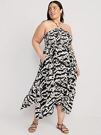 Fit & Flare Printed Crinkled Halter Midi Dress for Women | Old Navy (US)