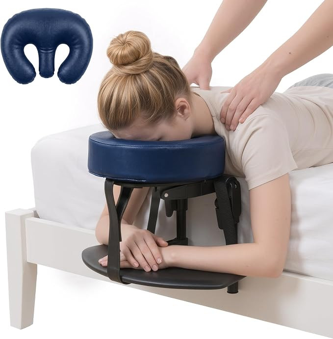 Massage Headrest for Bed, 18" Adjustable Foldable Premium Spa Face Cradle | Leatherette face down... | Amazon (US)
