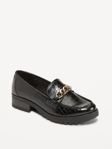 Faux Leather Chunky Heel Loafers for Women | Old Navy (US)