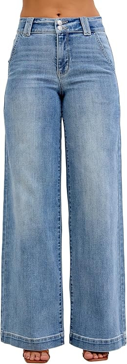 Judy Blue Womens Jeans - High Waisted Trouser Wide Leg | Amazon (US)